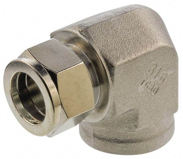 Parker - 3/4" OD, Stainless Steel Female Elbow - -425 to 1,200°F, 1-1/16" Hex, Comp x FNPT Ends - USA Tool & Supply