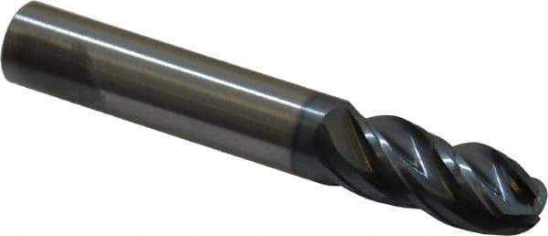 SGS - 3/8" Diam, 7/8" LOC, 4 Flute Solid Carbide Ball End Mill - AlTiN Finish, Single End, 2-1/2" OAL, 3/8" Shank Diam, Spiral Flute - USA Tool & Supply