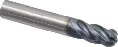 SGS - 7/16" Diam, 1" LOC, 4 Flute Solid Carbide Ball End Mill - AlTiN Finish, Single End, 2-3/4" OAL, 7/16" Shank Diam, Spiral Flute - USA Tool & Supply