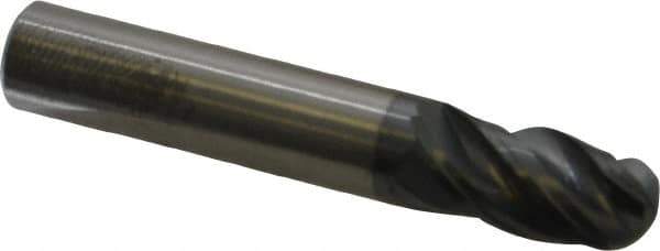 SGS - 1/2" Diam, 1" LOC, 4 Flute Solid Carbide Ball End Mill - AlTiN Finish, Single End, 3" OAL, 1/2" Shank Diam, Spiral Flute - USA Tool & Supply