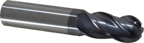 SGS - 3/4" Diam, 1-1/2" LOC, 4 Flute Solid Carbide Ball End Mill - AlTiN Finish, Single End, 4" OAL, 3/4" Shank Diam, Spiral Flute - USA Tool & Supply