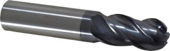SGS - 3/4" Diam, 1-1/2" LOC, 4 Flute Solid Carbide Ball End Mill - AlTiN Finish, Single End, 4" OAL, 3/4" Shank Diam, Spiral Flute - USA Tool & Supply