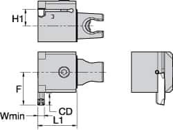 Kennametal - A4..05.. Insert, 30mm Head Length, 5mm Min Groove Width, Modular Grooving Cutting Unit Head - Neutral Cut, System Size KM25, Series A4 - USA Tool & Supply