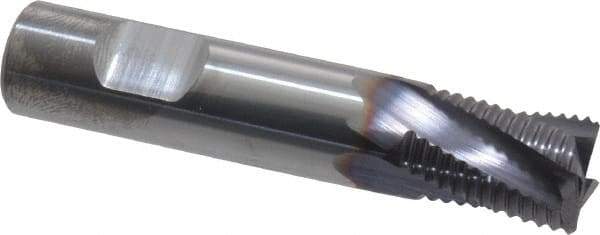 Niagara Cutter - 1/2" Diam, Fine Pitch, 5/8" LOC, 4 Flute Solid Carbide Corner Chamfer Roughing End Mill - TiAlN Finish, 2-1/2" OAL, 1/2" Shank Diam, Single End, Centercutting, 20° Helix - USA Tool & Supply