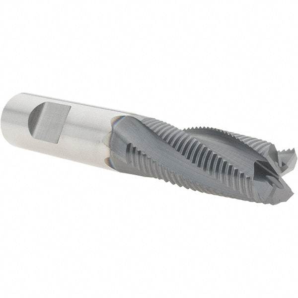 Niagara Cutter - 1/2" Diam, Fine Pitch, 1-1/4" LOC, 4 Flute Solid Carbide Corner Chamfer Roughing End Mill - AlTiN Finish, 3" OAL, 1/2" Shank Diam, Single End, Centercutting, 20° Helix - USA Tool & Supply
