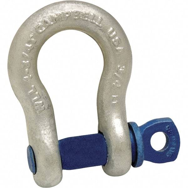 Campbell - 1/2" Nominal Chain Size, 2 Ton Carbon Steel Screw Anchor Shackle - 5/8" Pin Diam, 13/16" Wide Inside Jaw, 1-1/4" Inside Width, 1-1/4" Max Body Thickness - USA Tool & Supply