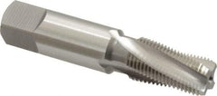 OSG - 1/8-27 NPT, 15° Helix, 4 Flutes, Bottoming Chamfer, Bright Finish, High Speed Steel, Spiral Flute Pipe Tap - Right Hand Flute, 7/16" Shank Diam, 3/4" Thread Length, 0.2344" Projection, 0.234" Square Size, - Exact Industrial Supply