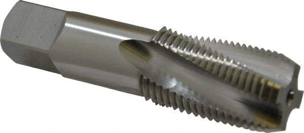 OSG - 1/2-14 NPT, 15° Helix, 4 Flutes, Bottoming Chamfer, Bright Finish, High Speed Steel, Spiral Flute Pipe Tap - Right Hand Flute, 11/16" Shank Diam, 1-3/8" Thread Length, 0.4687" Projection, 0.515" Square Size, - USA Tool & Supply