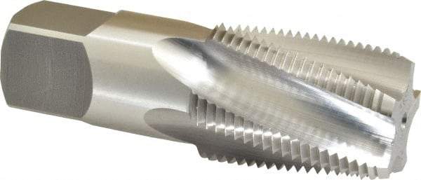 OSG - 1 - 11-1/2 NPT, 15° Helix, 5 Flutes, Bottoming Chamfer, Bright Finish, High Speed Steel, Spiral Flute Pipe Tap - Right Hand Flute, 1-1/8" Shank Diam, 1-3/4" Thread Length, 0.5781" Projection, 0.843" Square Size, - USA Tool & Supply