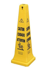 Rubbermaid - Caution, 12-1/4" Wide x 36" High, Plastic Floor Sign - Cone, Black on Yellow, For Accident Prevention - USA Tool & Supply