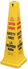 Rubbermaid - Caution - Safety First, 12-1/4" Wide x 36" High, Plastic Floor Sign - Cone, Black on Yellow, For Accident Prevention - USA Tool & Supply