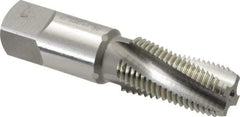 OSG - 1/4-18 NPTF, 15° Helix, 4 Flutes, Bottoming Chamfer, Bright Finish, High Speed Steel, Spiral Flute Pipe Tap - Right Hand Flute, 9/16" Shank Diam, 1-1/16" Thread Length, 0.3750" Projection, 0.421" Square Size, - USA Tool & Supply