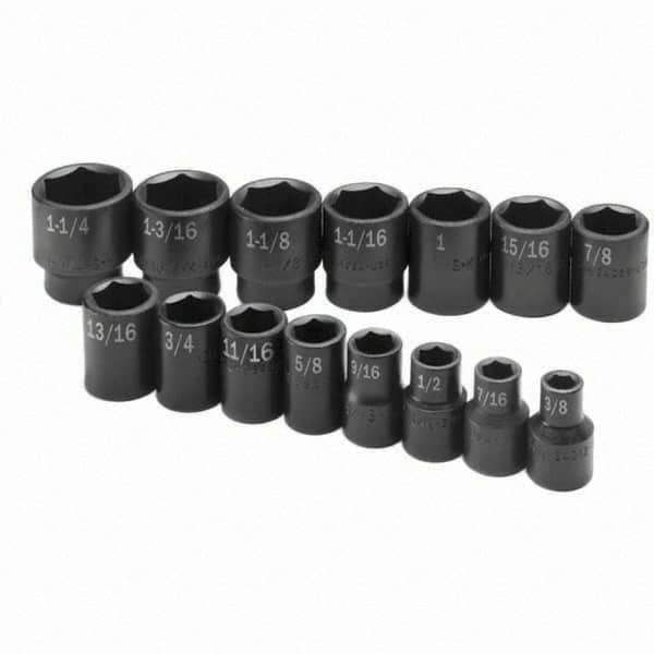SK - 1/2" Drive Standard Impact Socket Set - 3/8 to 1-1/4", Inch Measurement Standard - USA Tool & Supply