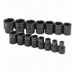 SK - 1/2" Drive Standard Impact Socket Set - 3/8 to 1-1/4", Inch Measurement Standard - USA Tool & Supply