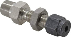 Parker - 1/8" OD, Stainless Steel Bulkhead Connector - 1/2" Hex, Comp x MNPT Ends - USA Tool & Supply
