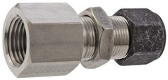 Parker - 3/8" OD, Stainless Steel Bulkhead Female Connector - 3/4" Hex, Comp x FNPT Ends - USA Tool & Supply