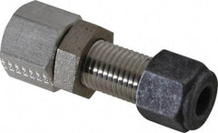 Parker - 1/4" OD, Stainless Steel Bulkhead Female Connector - 5/8" Hex, Comp x FNPT Ends - USA Tool & Supply