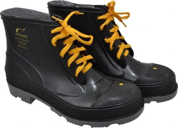 Dunlop Protective Footwear - Men's Size 10 Medium Width Steel Work Boot - Black, Polyurethane, PVC Upper, 6" High, Chemical Resistant, Non-Slip - USA Tool & Supply