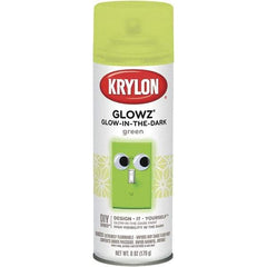 Krylon - Glow Green, Semi Gloss, Glow-in-the-Dark Spray Paint - 10 to 15 Sq Ft per Can, 16 oz Container, Use on Ceramics, Fabric, Glass, Glow-in-the-Dark Paint, Metal, Paper, Papier Mache, Plaster, Wicker, Wood - USA Tool & Supply