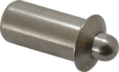 Vlier - 0.786" Body Len x 3/8" Body Diam, 0.234" Plunger Diam, 2.5 Lb Init to 7 Lb Final End Force, 0.786" Len Under Flange, Stainless Steel Press Fit Spring Plunger - 1/2" Flange Diam, 0.096" Flange Thickness, 0.882" Plunger Len, 3/16" Plunger Projection - USA Tool & Supply