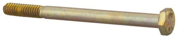 Made in USA - 1/4-20 UNC, 3-1/4" Length Under Head Hex Head Cap Screw - Partially Threaded, Grade 8 Alloy Steel, Zinc Yellow Dichromate Finish, 7/16" Hex - USA Tool & Supply