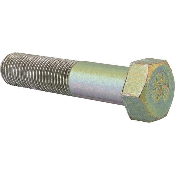 Made in North America - 1-1/2 - 6 UNC, 7" Length Under Head Hex Head Cap Screw - Partially Threaded, Grade 8 Alloy Steel, Zinc Yellow Dichromate Finish, 2-1/4" Hex - USA Tool & Supply