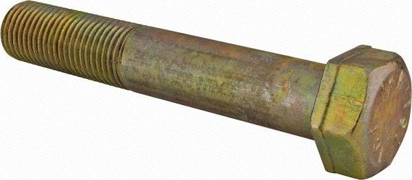 Made in North America - 1-1/2 - 6 UNC, 9" Length Under Head Hex Head Cap Screw - Partially Threaded, Grade 8 Alloy Steel, Zinc Yellow Dichromate Finish, 2-1/4" Hex - USA Tool & Supply
