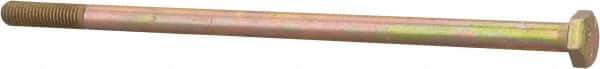 Made in USA - 1/4-28 UNF, 5-1/2" Length Under Head Hex Head Cap Screw - Partially Threaded, Grade 8 Alloy Steel, Zinc Yellow Dichromate Finish, 7/16" Hex - USA Tool & Supply