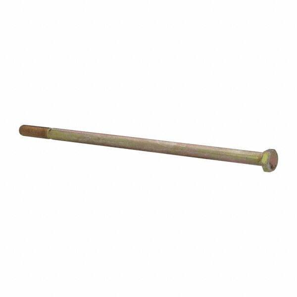 Made in North America - 3/8-16 UNC, 9" Length Under Head Hex Head Cap Screw - Partially Threaded, Grade 8 Alloy Steel, Zinc Yellow Dichromate Finish, 9/16" Hex - USA Tool & Supply