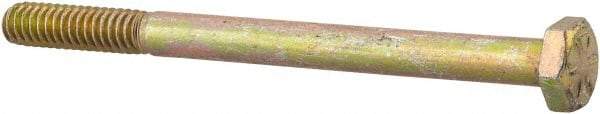 Made in North America - 3/8-16 UNC, 4-1/4" Length Under Head Hex Head Cap Screw - Partially Threaded, Grade 8 Alloy Steel, Zinc Yellow Dichromate Finish, 9/16" Hex - USA Tool & Supply