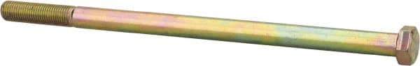 Made in USA - 3/8-24 UNF, 7" Length Under Head Hex Head Cap Screw - Partially Threaded, Grade 8 Alloy Steel, Zinc Yellow Dichromate Finish, 9/16" Hex - USA Tool & Supply