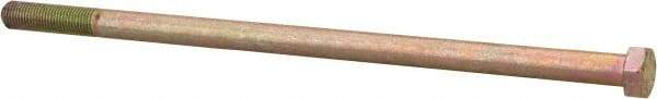 Made in USA - 3/8-24 UNF, 8" Length Under Head Hex Head Cap Screw - Partially Threaded, Grade 8 Alloy Steel, Zinc Yellow Dichromate Finish, 9/16" Hex - USA Tool & Supply