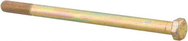 Made in USA - 3/8-24 UNF, 6" Length Under Head Hex Head Cap Screw - Partially Threaded, Grade 8 Alloy Steel, Zinc Yellow Dichromate Finish, 9/16" Hex - USA Tool & Supply