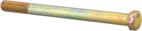Made in USA - 7/16-14 UNC, 5-1/2" Length Under Head Hex Head Cap Screw - Partially Threaded, Grade 8 Alloy Steel, Zinc Yellow Dichromate Finish, 5/8" Hex - USA Tool & Supply