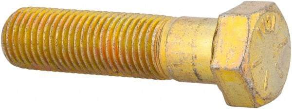 Made in USA - 7/16-20 UNF, 1-3/4" Length Under Head Hex Head Cap Screw - Partially Threaded, Grade 8 Alloy Steel, Zinc Yellow Dichromate Finish, 5/8" Hex - USA Tool & Supply