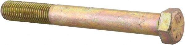Made in USA - 7/16-20 UNF, 3-3/4" Length Under Head Hex Head Cap Screw - Partially Threaded, Grade 8 Alloy Steel, Zinc Yellow Dichromate Finish, 5/8" Hex - USA Tool & Supply