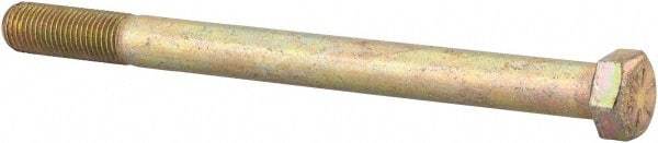 Made in USA - 7/16-20 UNF, 5-1/2" Length Under Head Hex Head Cap Screw - Partially Threaded, Grade 8 Alloy Steel, Zinc Yellow Dichromate Finish, 5/8" Hex - USA Tool & Supply