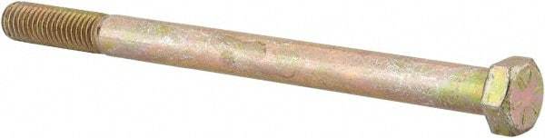 Made in USA - 1/2-13 UNC, 7" Length Under Head Hex Head Cap Screw - Partially Threaded, Grade 8 Alloy Steel, Zinc Yellow Dichromate Finish, 3/4" Hex - USA Tool & Supply