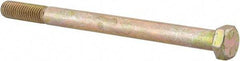 Made in USA - 1/2-13 UNC, 7" Length Under Head Hex Head Cap Screw - Partially Threaded, Grade 8 Alloy Steel, Zinc Yellow Dichromate Finish, 3/4" Hex - USA Tool & Supply