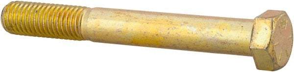 Made in USA - 9/16-12 UNC, 4-1/2" Length Under Head Hex Head Cap Screw - Partially Threaded, Grade 8 Alloy Steel, Zinc Yellow Dichromate Finish, 13/16" Hex - USA Tool & Supply