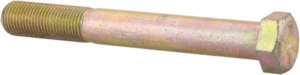 Made in USA - 9/16-18 UNF, 4-1/2" Length Under Head Hex Head Cap Screw - Partially Threaded, Grade 8 Alloy Steel, Zinc Yellow Dichromate Finish, 13/16" Hex - USA Tool & Supply