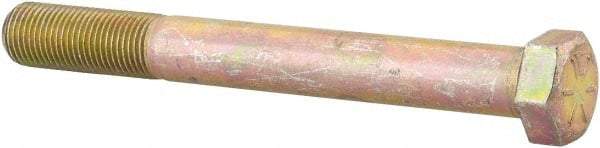 Made in USA - 9/16-18 UNF, 5" Length Under Head Hex Head Cap Screw - Partially Threaded, Grade 5 Steel, Zinc Yellow Dichromate Finish, 13/16" Hex - USA Tool & Supply