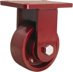 Hamilton - 6" Diam x 2-1/2" Wide x 8-1/2" OAH Top Plate Mount Rigid Caster - Cast Iron, 2,200 Lb Capacity, Straight Roller Bearing, 5-1/2 x 7-1/2" Plate - USA Tool & Supply