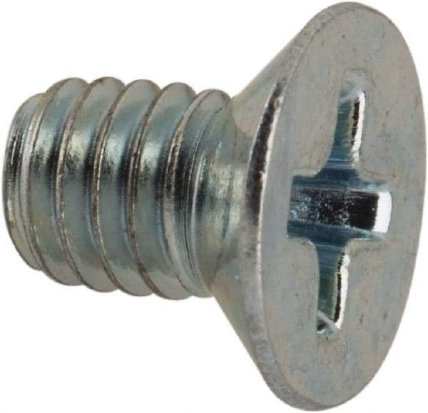 Value Collection - M4x0.70 Metric Coarse, 6mm OAL Phillips Drive Machine Screw - Flat Head, Grade 4.8 Steel, Zinc-Plated Finish, Without Washer - USA Tool & Supply