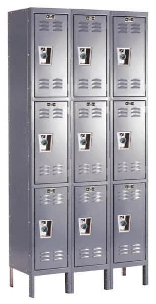Hallowell - 9 Door, 3 Tier, Ready-Built Wardrobe & Box Lockers - USA Tool & Supply