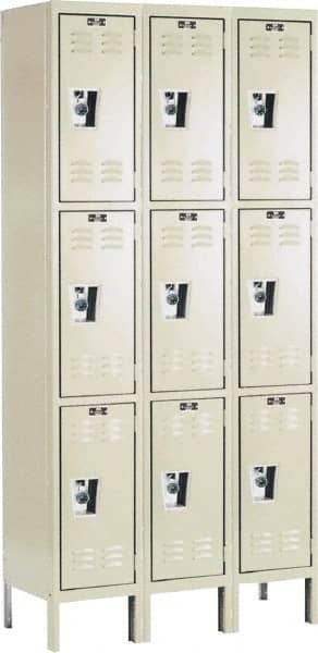 Hallowell - 9 Door, 3 Tier, Ready-Built Wardrobe & Box Lockers - USA Tool & Supply
