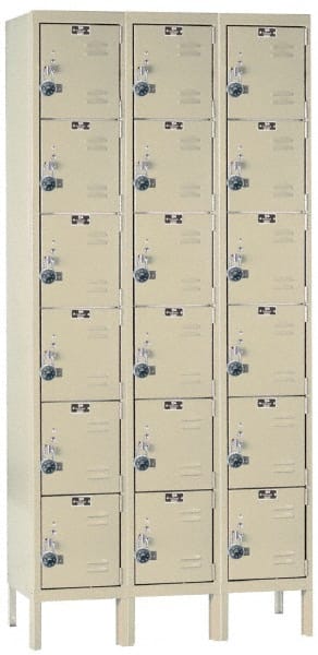 Hallowell - 18 Door, 6 Tier, Ready-Built Wardrobe & Box Lockers - USA Tool & Supply
