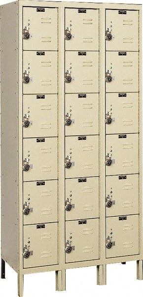 Hallowell - 18 Door, 6 Tier, Ready-Built Wardrobe & Box Lockers - USA Tool & Supply