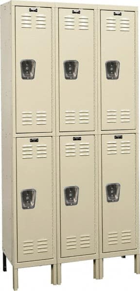Hallowell - 6 Door, 2 Tier, Galvanite Corrosion Resistant Wardrobe & Box Lockers - USA Tool & Supply