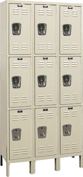 Hallowell - 9 Door, 3 Tier, Galvanite Corrosion Resistant Wardrobe & Box Lockers - USA Tool & Supply